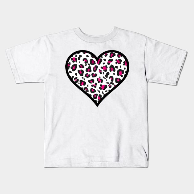 Pink and Black Leopard Print Heart Kids T-Shirt by bumblefuzzies